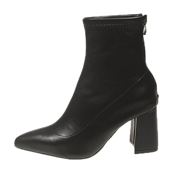 LOVZFMLL Boots for Women Mid Calf Chelsea Boots Side Zipper Pointy Toe Slip Resistant Mid Block Heel Leather Casual Fall Winter Fashion