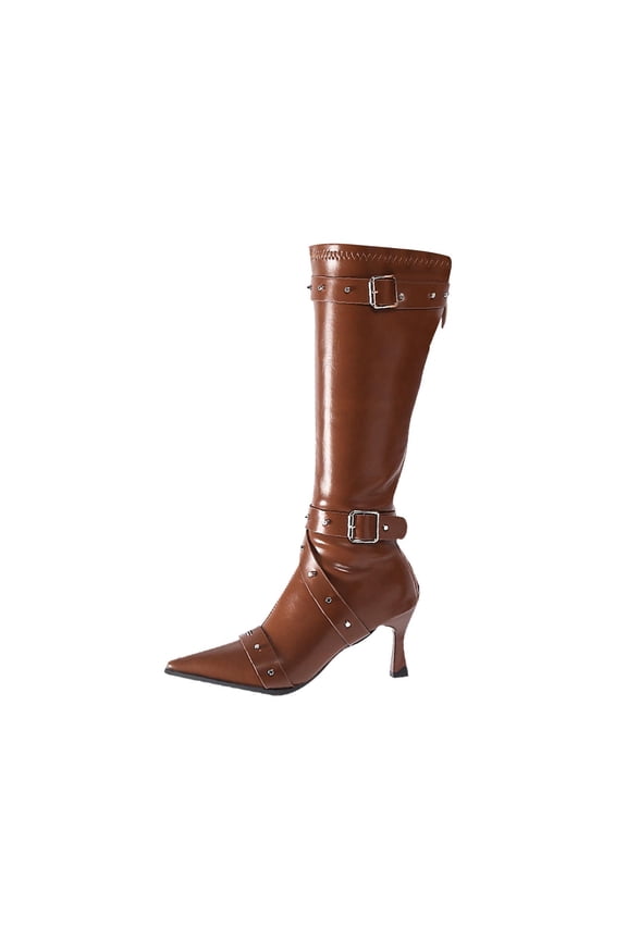 Boots for Women Mid Calf Chelsea Boots Side Zipper Pointy Toe Slip Resistant Mid Flare Heel Dress Fall Winter Boots