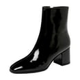 thumbnail image 1 of LOVZFMLL Boots for Women Mid Calf Chelsea Boots Side Zipper Round Toe Slip Resistant Mid Block Heel Leather Casual Fall Winter Boots, 1 of 7