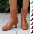 thumbnail image 1 of LOVZFMLL Boots for Women Mid Calf Chelsea Boots Side Zipper Round Toe Slip Resistant Mid Flare Heel Leather Fall Winter Fashion, 1 of 9