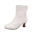 thumbnail image 1 of LOVZFMLL Boots for Women Mid Calf Chelsea Boots Side Zipper Round Toe Slip Resistant Mid Flare Heel Leather Fall Winter Fashion, 1 of 5