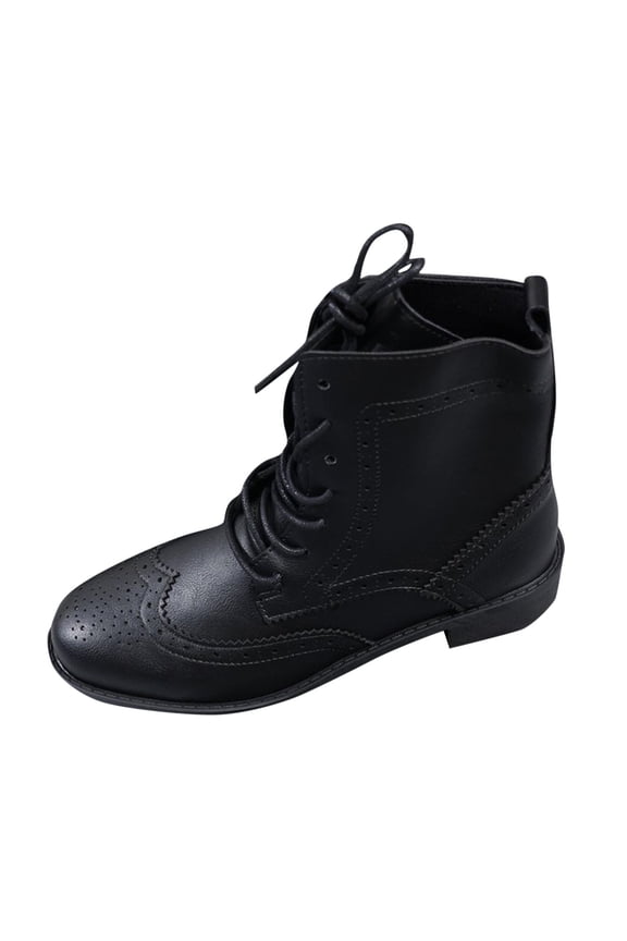 Boots for Women Mid Calf Combat Boots Lace Up Round Toe Adjustable Straps Low Block Heel Motorcycle Fall Winter Style