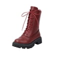 thumbnail image 1 of LOVZFMLL Boots for Women Mid Calf Military Boots Lace Up Round Toe Adjustable Straps Low Chunky Heel Leather Fall Winter Casual, 1 of 7