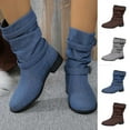 thumbnail image 1 of LOVZFMLL Boots for Women Mid Calf Stovepipe Boots Buckle Round Toe Slip Resistant Low Block Heel Casual Leather Fall Winter, 1 of 8