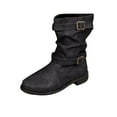 thumbnail image 1 of LOVZFMLL Boots for Women Mid Calf Stovepipe Boots Buckle Round Toe Slip Resistant Low Block Heel Suede Fall Winter Boots, 1 of 6