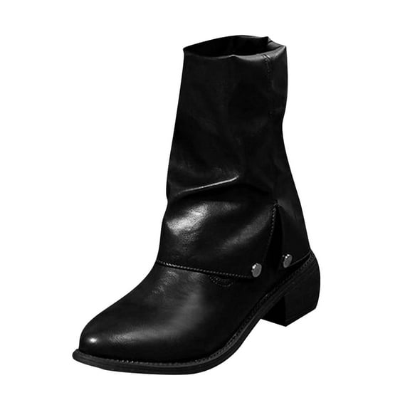 LOVZFMLL Boots for Women Mid Calf Stovepipe Boots Pointy Toe Slip Resistant Low Wedge Heel Casual Leather Boots Fall Winter