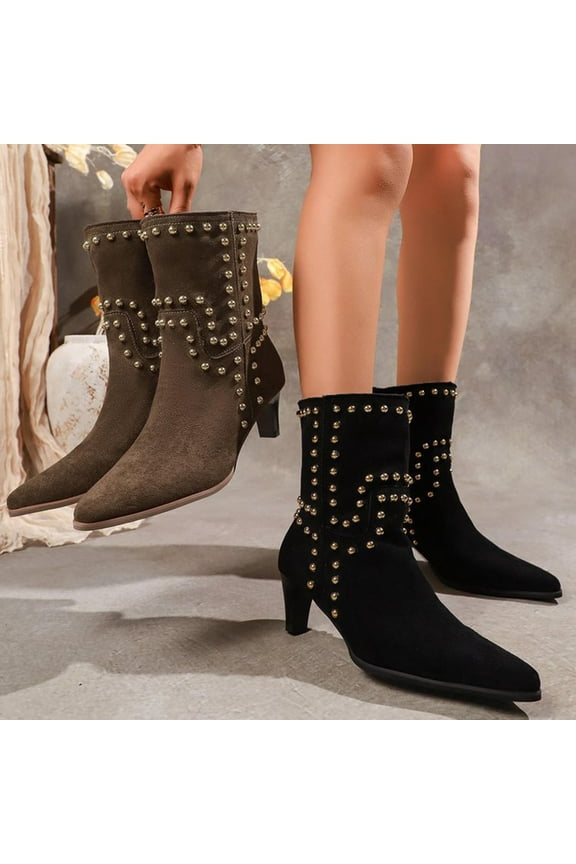 Boots for Women Mid Calf Stovepipe Boots Pointy Toe Slip Resistant Mid Cone Heel Dress Fall Winter Boots Shoes