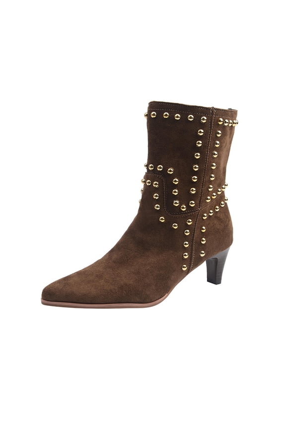 Boots for Women Mid Calf Stovepipe Boots Pointy Toe Slip Resistant Mid Cone Heel Dress Fall Winter Boots Shoes