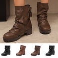 thumbnail image 1 of LOVZFMLL Boots for Women Mid Calf Stovepipe Boots Round Toe Slip Resistant Low Chunky Heel Punk Style Fall Winter Shoes, 1 of 6