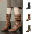 thumbnail image 1 of LOVZFMLL Boots for Women Mid Calf Stovepipe Boots Square Toe Slip Resistant Mid Block Heel Crinkle Fall Winter Fashion, 1 of 8