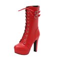 thumbnail image 1 of LOVZFMLL Boots for Women Mid Calf Winter Boots Lace Up Round Toe Adjustable Straps High Chunky Heel Military Fall Winter Fashion, 1 of 5