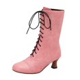 thumbnail image 1 of LOVZFMLL Boots for Women Mid Calf Winter Boots Lace Up Round Toe Adjustable Straps Mid Flare Heel Fashion Fall Winter Boots, 1 of 6