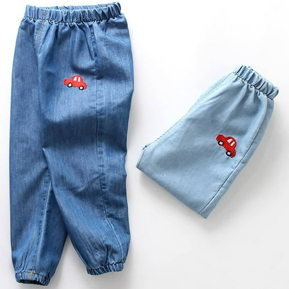 LOVZFMLL Boys Girls Jeans Cartoon Printed Comfy Solid Relaxed Fit Ankle Length Denim Pants Joggers for Casual Elastic Waist Toddler Boys Girls Clothes 2-3 Years
