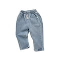 thumbnail image 1 of LOVZFMLL Boys Girls Jeans Comfy Solid Relaxed Fit Pants Casual Ankle Length Denim Pants Elastic Waist with Pockets Newborn Boys Girls Clothes 9-12 Months, 1 of 6