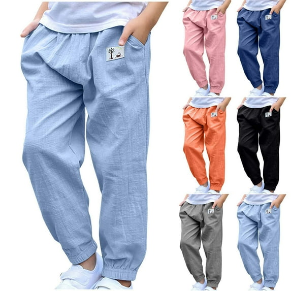LOVZFMLL Boys Girls Pants Solid Loose Fit Running Exercise Pants Casual Ankle Length Pants with Pockets Toddler Boys Girls Clothes 3-4 Years