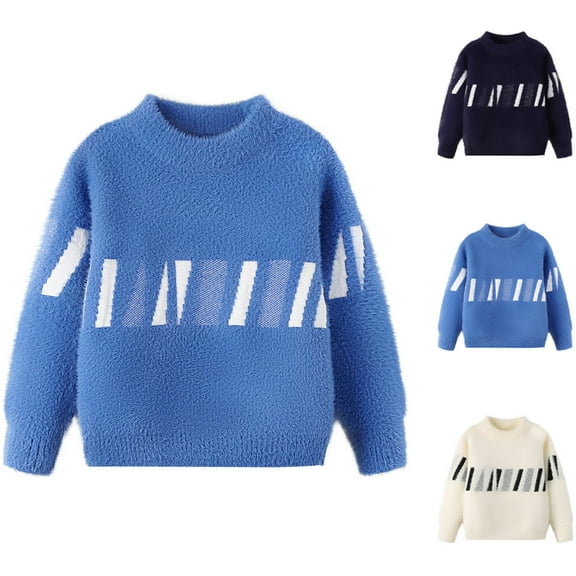 LOVZFMLL Boys' Sweater, Crew Neck Ribbed Pullover Print, Casual Fashion Essential Cozy Fall Clothes Warm Winter Tops Toddler Boys Clothes for 3-4 Years