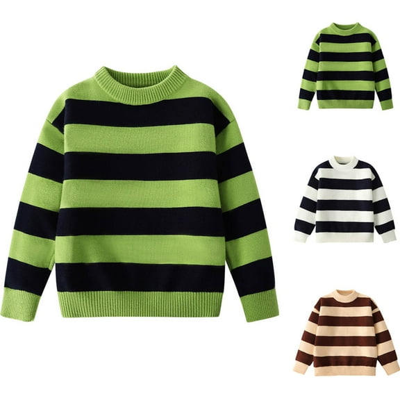 LOVZFMLL Boys' Sweater, Crew Neck Ribbed Pullover Striped, Casual Essential Fleece Thick Fall Clothes Warm Winter Tops Toddler Boys Clothes for 4-5 Years