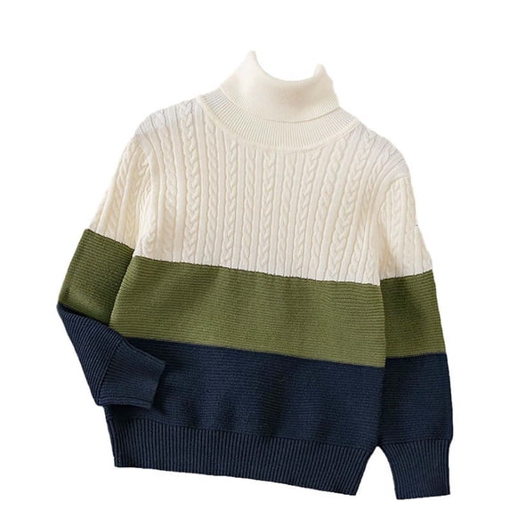LOVZFMLL Boys' Sweater, Turtleneck Cable Knit Pullover Striped, Fashion Casual Essential Fall Clothes Warm Winter Tops Toddler Boys Clothes for 4-5 Years