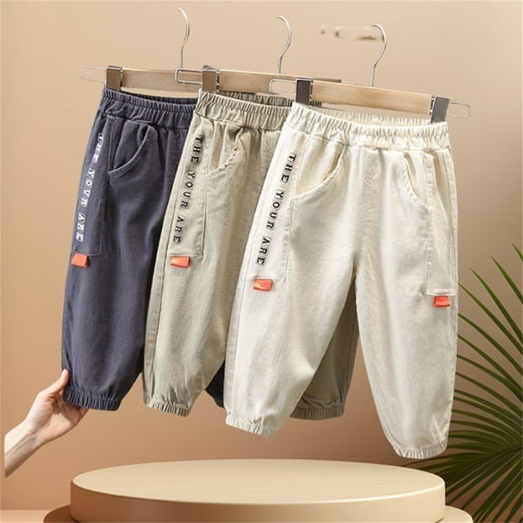 LOVZFMLL Boys Sweatpants Loose Fit Joggers Casual Ankle Length Pants for Daily Wear Running Exercise Elastic Waist with Pockets Toddler Boys Clothes 3-4 Years