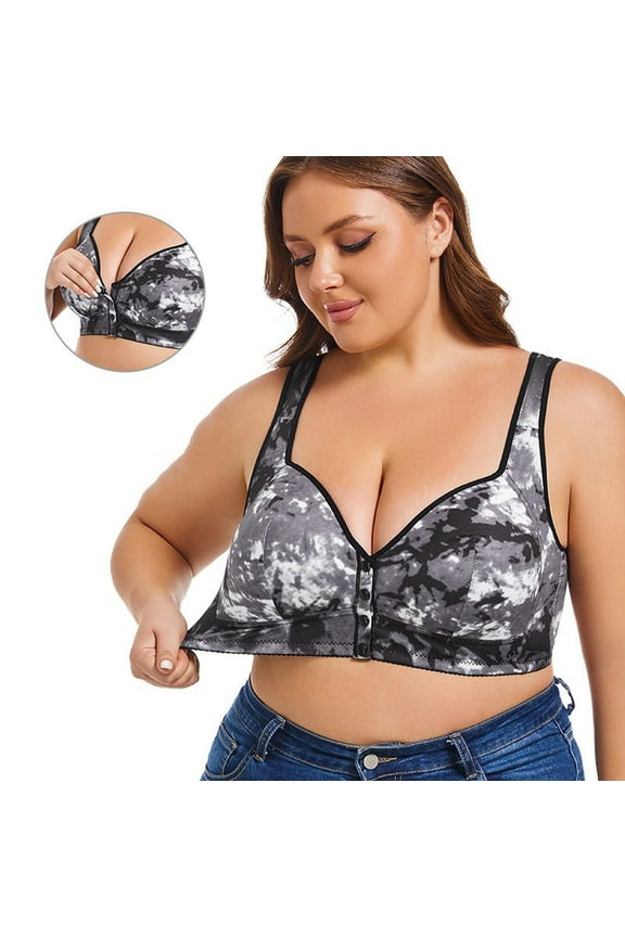 Bras for Women Floral Comfort Soft Stretchy Breathable Push Up Bra No Underwire Front Closure Full Coverage Everyday Bralettes Black 48C