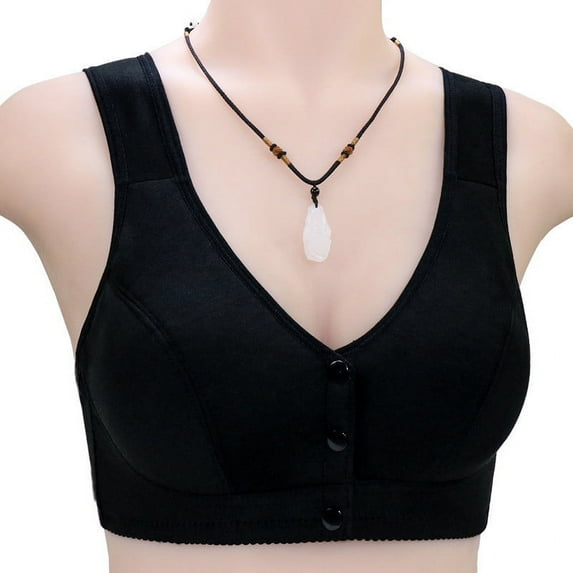 LOVZFMLL Bras for Women Solid Color Comfort Soft Breathable Bras No Underwire Push Up Front Closure Bra Everyday Bralettes Black L