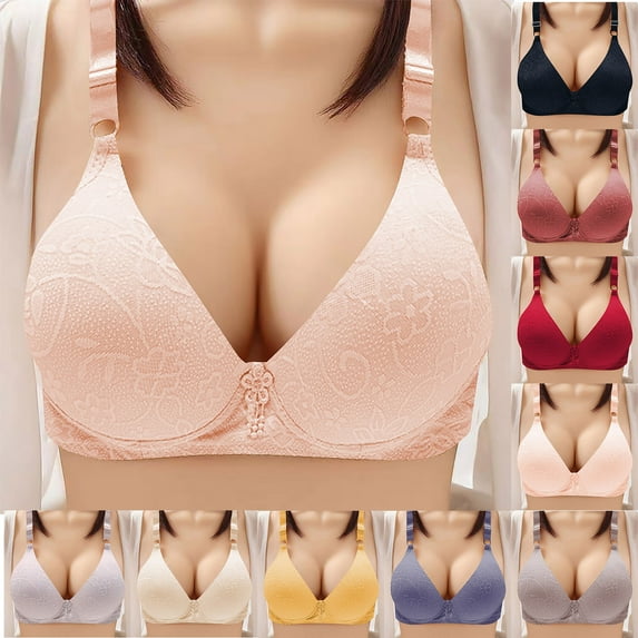 LOVZFMLL Bras for Women Solid Color Floral Comfort Soft Push Up Breathable Bra No Underwire Full Coverage Everyday Bralettes Beige 2XL