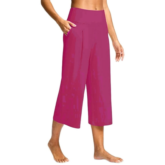 LOVZFMLL Capri Pants for Women High Waist Sweatpants with Pockets Wide Leg Cropped Athletic Pants for Running Gym Yoga Workout Hot Pink S