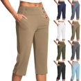 thumbnail image 1 of LOVZFMLL Capri Pants for Women Stretchy High Waist Cropped Yoga Pants Casual Athletic Workout Sweatpants with Pockets Coffee S, 1 of 6