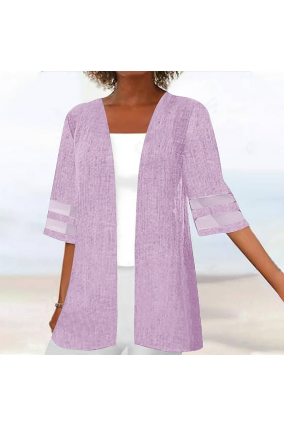 Cardigan for Women Chiffon Open Front Cover Up Loose Fit Short Sleeve Beach Cape Summer & Fall Solid Casual Wear