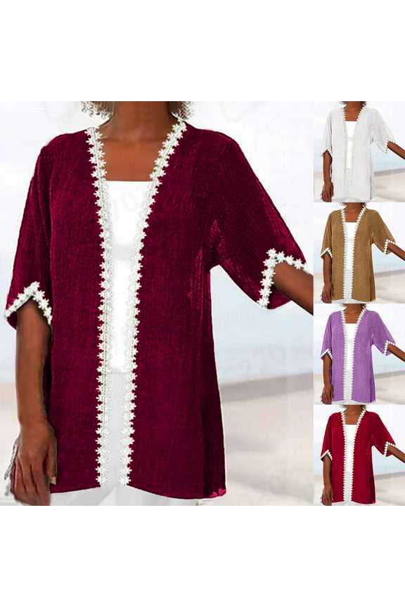 Cardigan for Women Chiffon Open Front Cover Up Loose Fit Short Sleeve Beach Cape Summer & Fall Solid Casual Wear