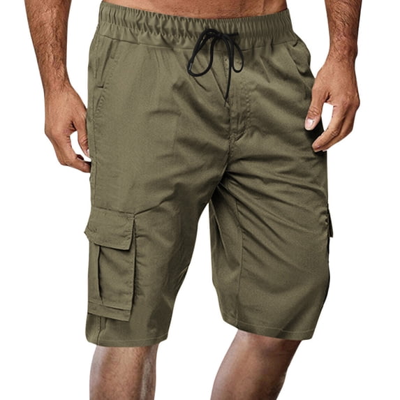 LOVZFMLL Cargo Shorts for Men Casual Gym Golf Workout Athletic Shorts Multi-Pockets Elastic Waist Drawstring Running Shorts with Zipper Pockets Army Green 3XL
