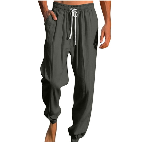 LOVZFMLL Casual Pants for Men, Summer Elastic Bottom Beach Pants Sports Trousers for Men Running Workout Gym with Pockets Gray M
