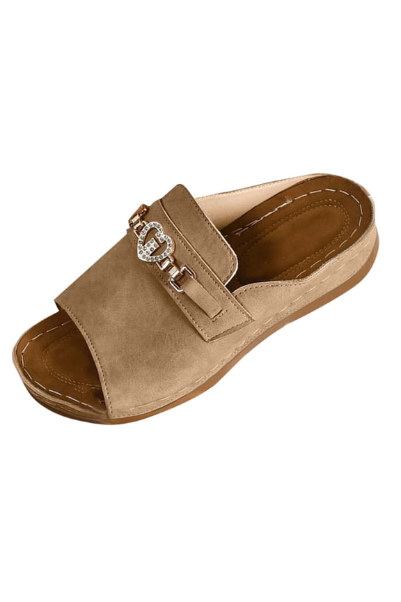 Clogs Sandals for Women Fashion Open Toe Slip On Comfortable Walking Slide Slippers with Arch Support Casual Outdoor Beach Vacation Footwear Khaki 7.5