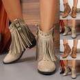 thumbnail image 1 of LOVZFMLL Cowboy Boots for Women Ankle Booties Round Toe Slip Resistant Low Block Heel Fringe Fall Winter Fashion Shoes, 1 of 9