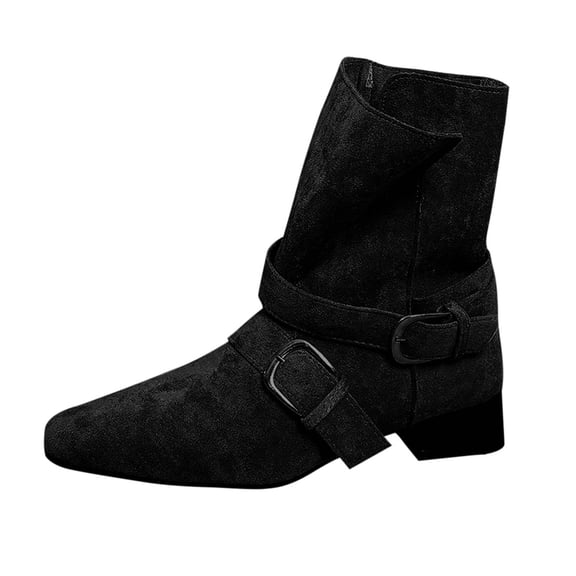 LOVZFMLL Cowboy Boots for Women Mid Calf Stovepipe Boots Buckle Pointy Toe Slip Resistant Low Block Heel Western Fall Fashion