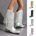 thumbnail image 1 of LOVZFMLL Cowboy Boots for Women Mid Calf Stovepipe Boots Pointy Toe Slip Resistant Low Block Heel Fringe Fall Winter Shoes, 1 of 6