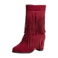 thumbnail image 1 of LOVZFMLL Cowboy Boots for Women Mid Calf Stovepipe Boots Side Zipper Round Toe Slip Resistant Mid Block Heel Western Fringe Fall Fashion, 1 of 7