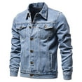 thumbnail image 1 of LOVZFMLL Denim Jackets for Men Casual Slim Vintage Trucker Jean Jacket Button Down Coats Tops Spring Fall Outerwear with Pockets, 1 of 8