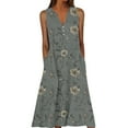 thumbnail image 1 of LOVZFMLL Dresses for Women Beach Sundresses Vacation 2025 Boho Floral Printed Casual Button V Neck Sleeveless Summer Dresses Army Green M, 1 of 5