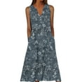 thumbnail image 1 of LOVZFMLL Dresses for Women Beach Sundresses Vacation 2025 Boho Floral Printed Casual Button V Neck Sleeveless Summer Dresses Dark Green 3XL, 1 of 5