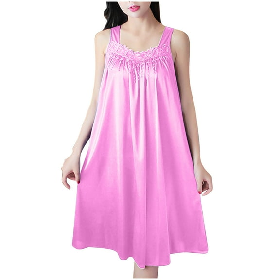 LOVZFMLL Dresses for Women Satin Sleeveless Mini Short Dress Swing Nightgowns Super Soft Cozy Pajama Nightdress Casual Loungewear