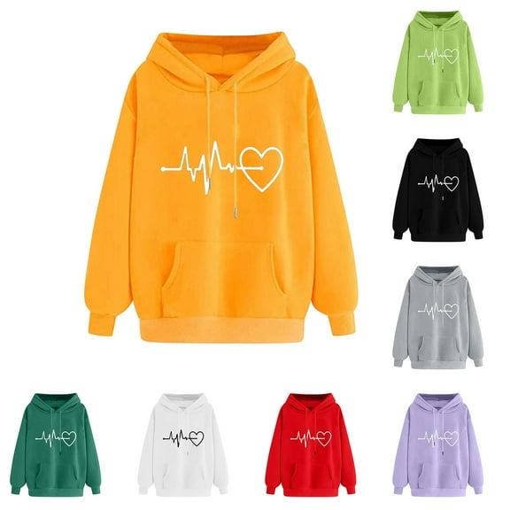 LOVZFMLL Essentials Hoodie Classic Heart Print Long Sleeve Hooded Pullover Fall Clothes 2025 Women Fashion Comfort Soft Tops
