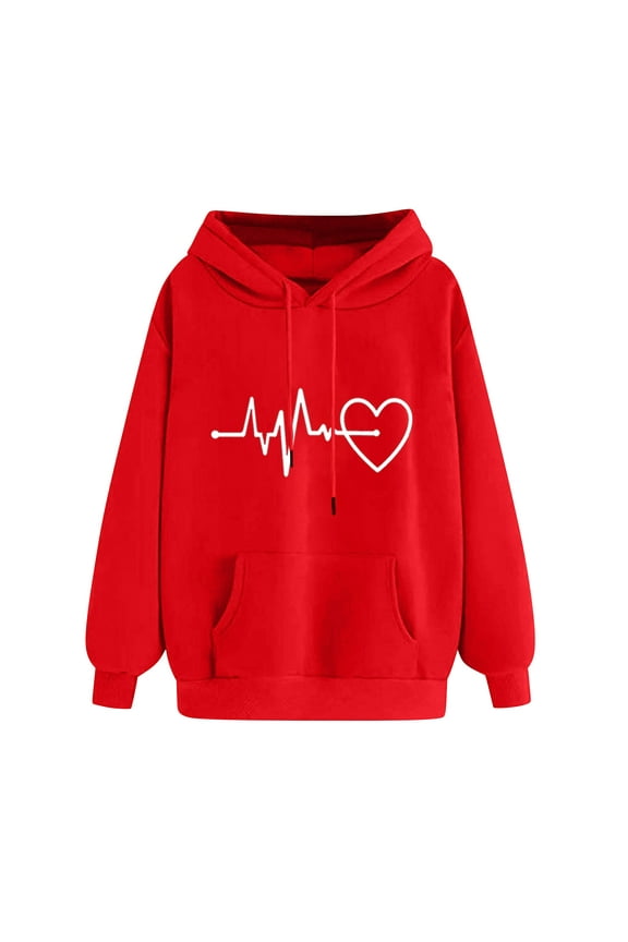 Essentials Hoodie Classic Heart Print Long Sleeve Hooded Pullover Fall Clothes 2025 Women Fashion Comfort Soft Tops