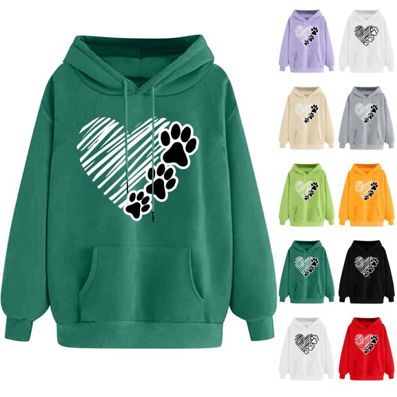 LOVZFMLL Essentials Hoodie Classic Heart Print Long Sleeve Hooded Pullover Fall Clothes 2025 Women Fashion Comfort Streetwear Tops