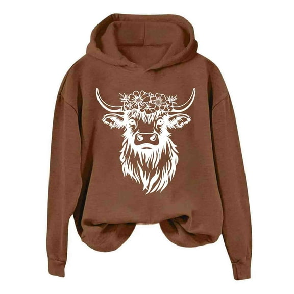 LOVZFMLL Essentials Hoodie, Cow Print Long Sleeve Loose Fit Pullover Fall Outfits 2025 Casual Sweatshirt Women Fashion Comfort Tops