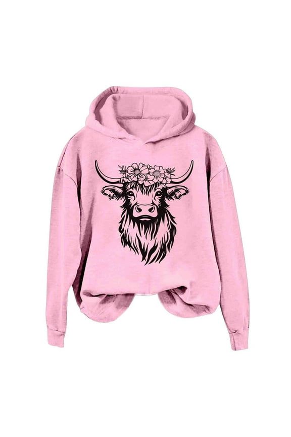 Essentials Hoodie, Cow Print Long Sleeve Loose Fit Pullover Fall Outfits 2025 Casual Sweatshirt Women Fashion Comfort Tops