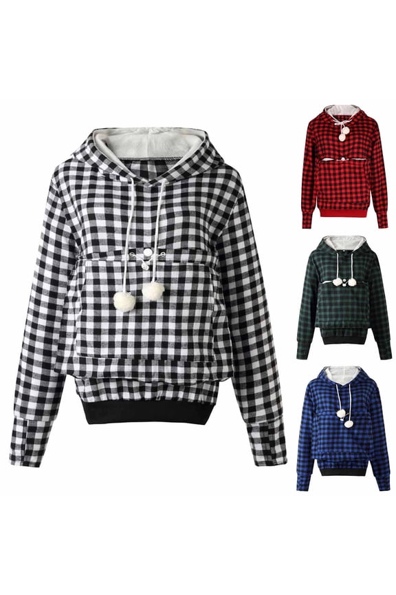 Essentials Hoodie Gingham Long Sleeve Hooded Pullover Fall Winter 2025 Women Fashion Comfort Soft Sweatshirt Tops