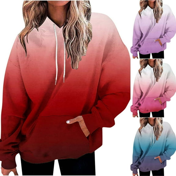 LOVZFMLL Essentials Hoodie Gradient Color Long Sleeve Hooded Pullover Fall Winter 2025 Women Fashion Comfort Plus Size Tops