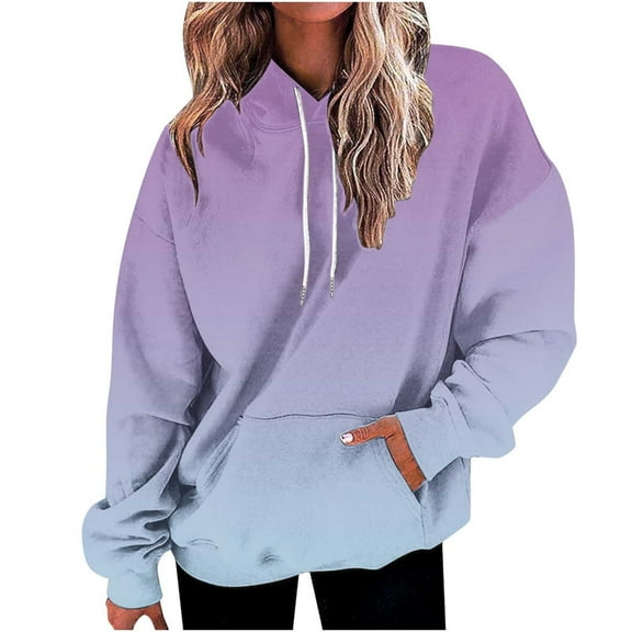LOVZFMLL Essentials Hoodie Gradient Color Long Sleeve Loose Fit Pullover Fall Clothes 2025 Women Fashion Casual Comfort Streetwear Hooded Sweatshirt