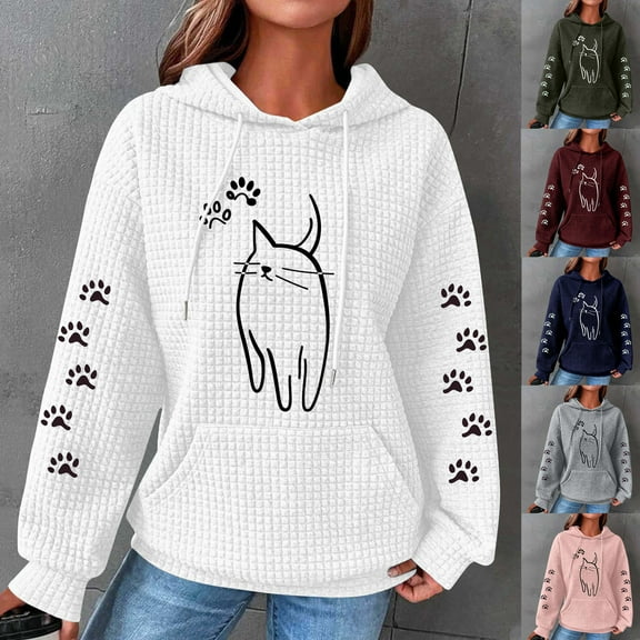 LOVZFMLL Essentials Hoodie Graphic Print with Pocket Long Sleeve Fall 2025 Women Fashion Hooded Pullover Comfort Streetwear
